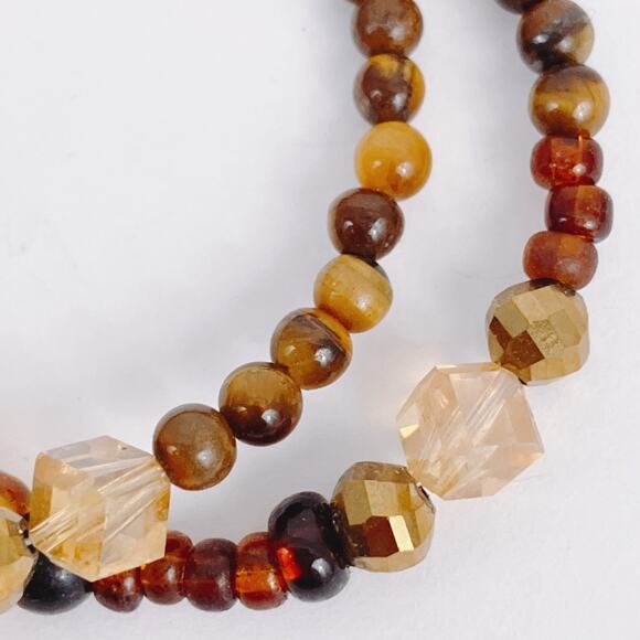 Vintage Tiger Eye Gemstone Necklace Amber Glass Beaded Choker Silver Tone Toggle - Picture 6 of 12